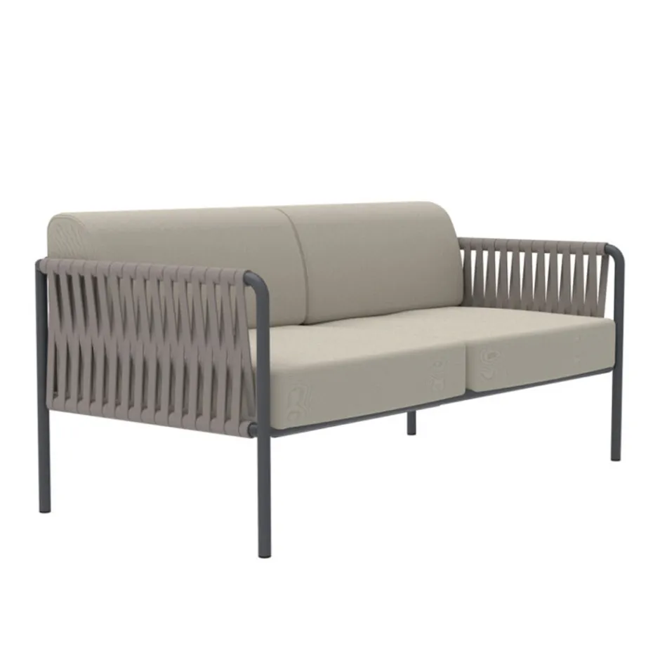 Outdoor-Sofa aus Stahl und Seil in verschiedenen Größen mit Kissen Made in Italy - Helga Viadurini