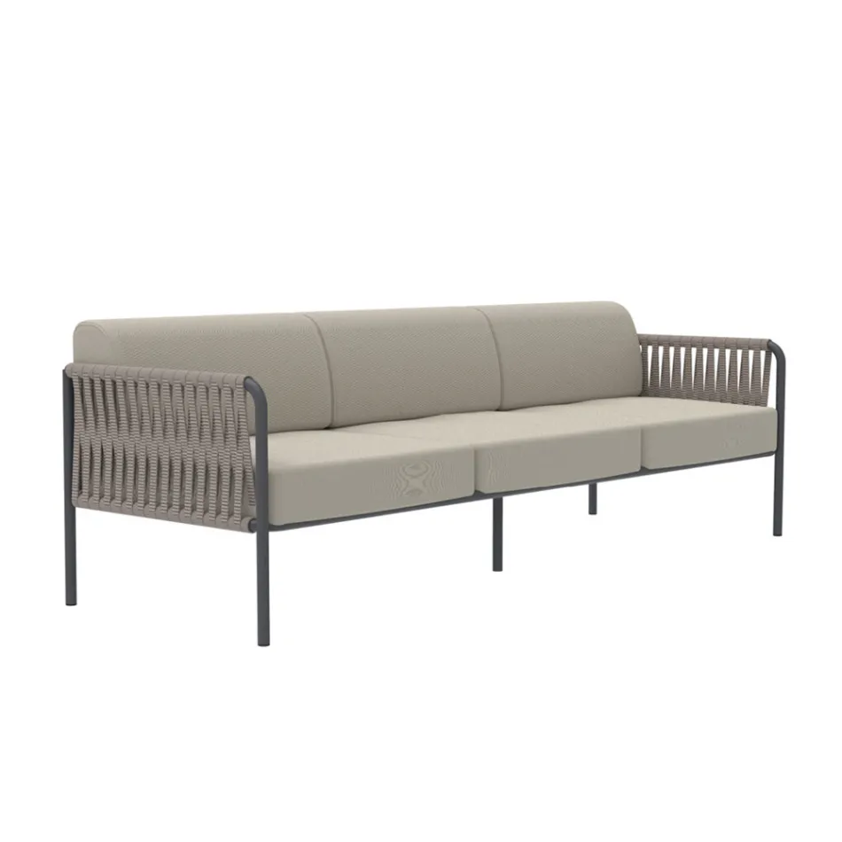 Outdoor-Sofa aus Stahl und Seil in verschiedenen Größen mit Kissen Made in Italy - Helga Viadurini