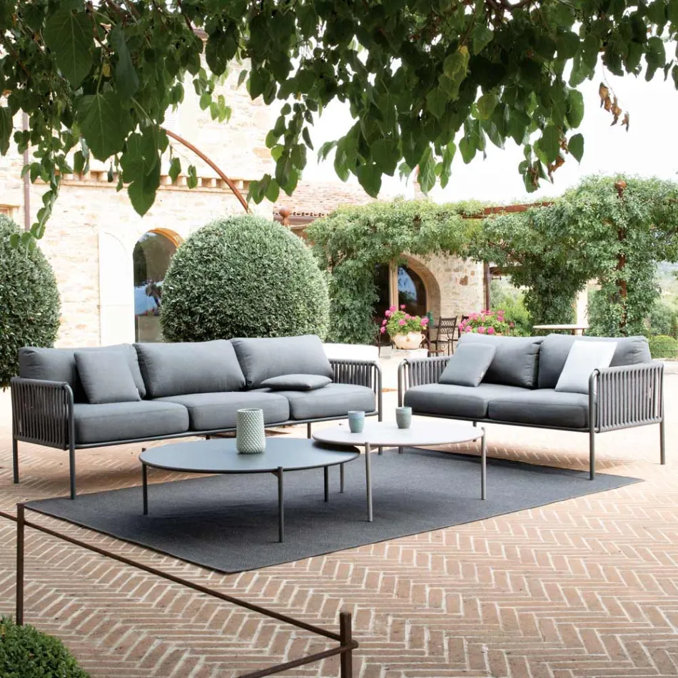 Outdoor-Sofa aus Stahl und Seil in verschiedenen Größen mit Kissen Made in Italy - Helga Viadurini