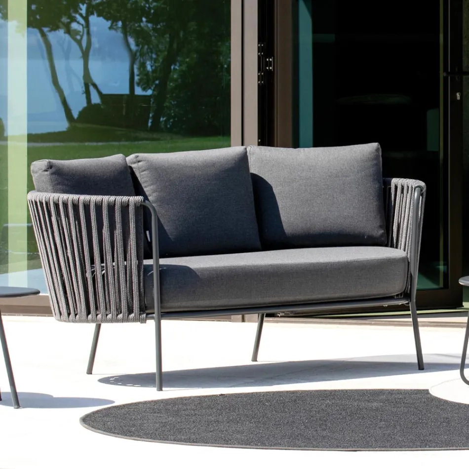 Outdoor-Sofa aus Stahl, verschiedene Größen und Kissen inklusive. Made in Italy - Bronn Viadurini