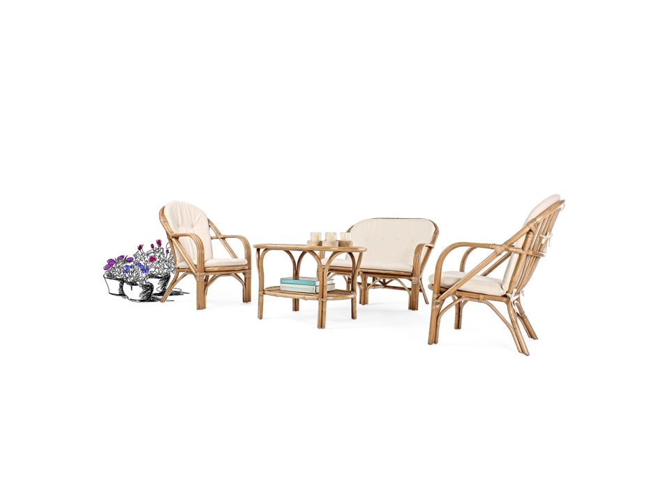 2-Sitzer-Outdoor-Sofa für den Garten in Rattan White Cushions - Maurizia