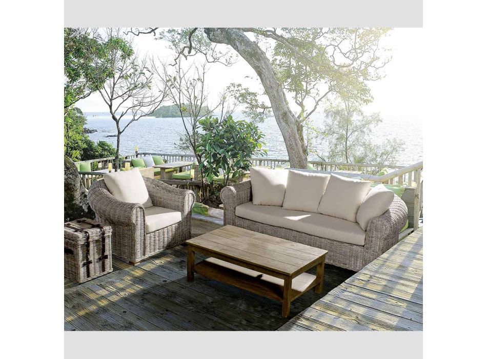 Sofa für Indoor oder Indoor 3 Sitze in Rattan Homemotion - Francioso Viadurini