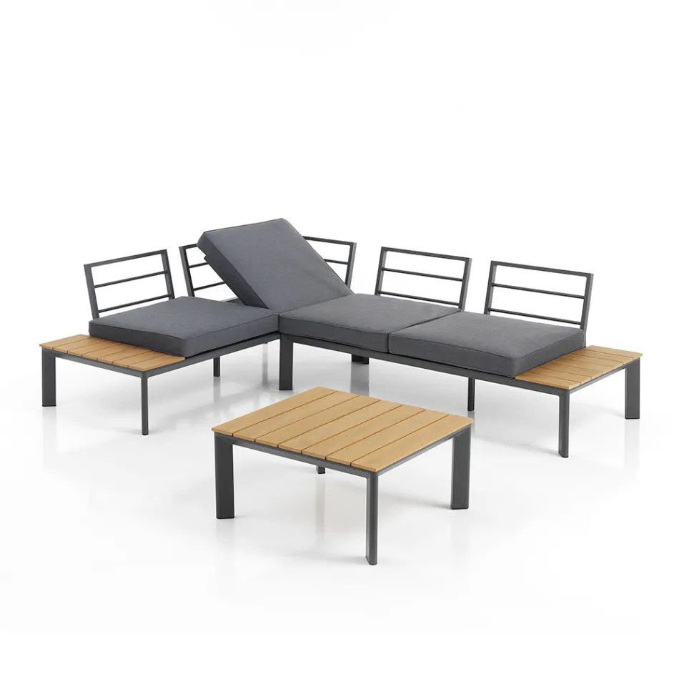 In Chaiselongue umwandelbares Sofa mit verstellbarer Rückenlehne und Couchtisch - Finir Viadurini