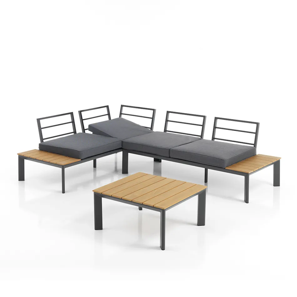 In Chaiselongue umwandelbares Sofa mit verstellbarer Rückenlehne und Couchtisch - Finir Viadurini