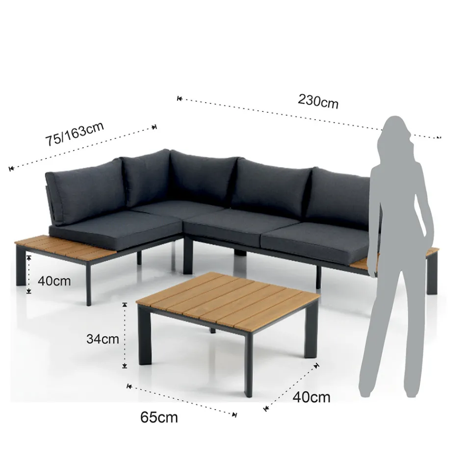 In Chaiselongue umwandelbares Sofa mit verstellbarer Rückenlehne und Couchtisch - Finir Viadurini