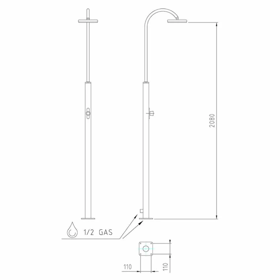 Edelstahl-Gartendusche mit rundem Duschkopf Made in Italy - Norton Viadurini
