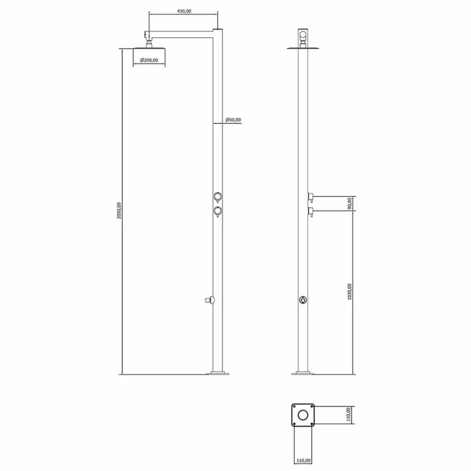 Outdoor-Stahldusche mit Fußwaschanlage und Timer Made in Italy - Modeo Viadurini