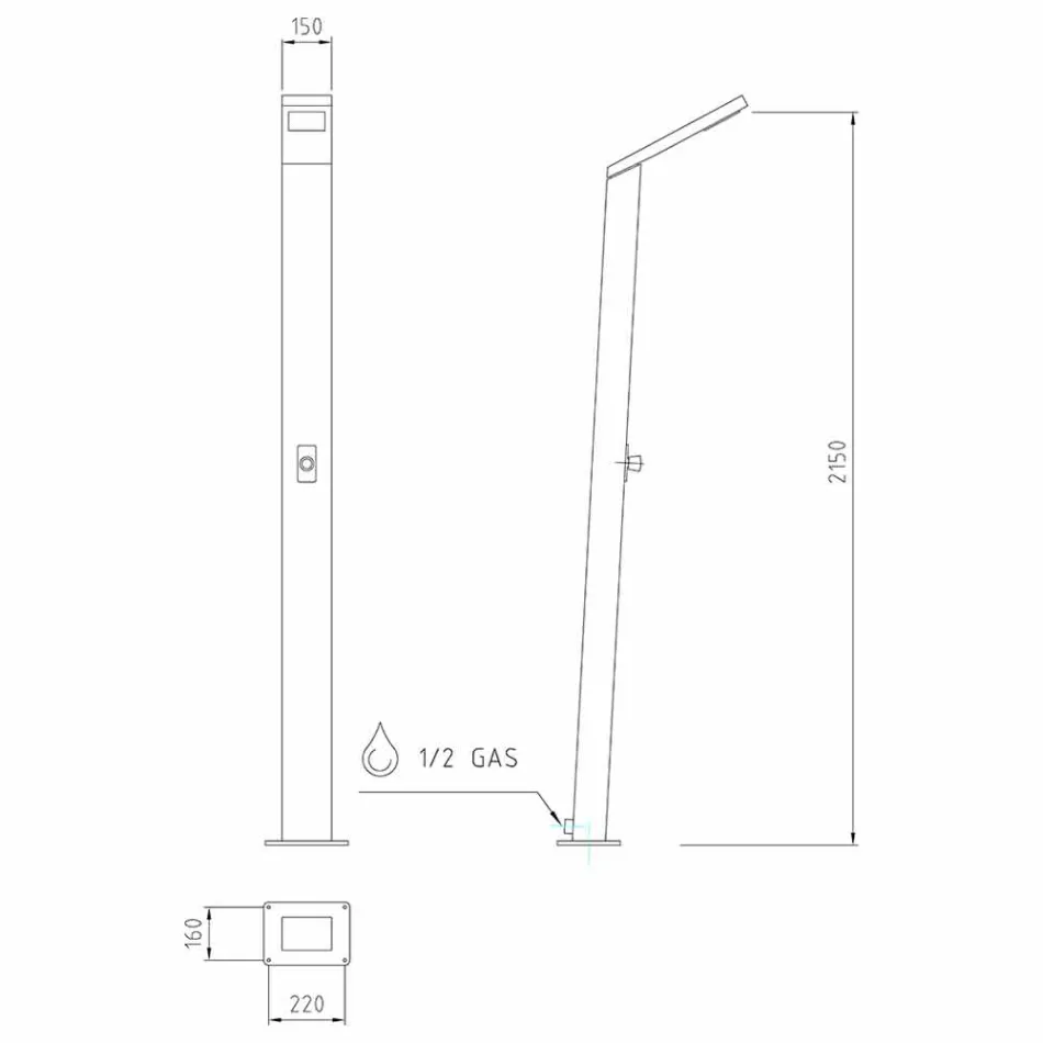 Solare Gartendusche aus Stahl mit Wasserfallstrahl Made in Italy - Werner Viadurini