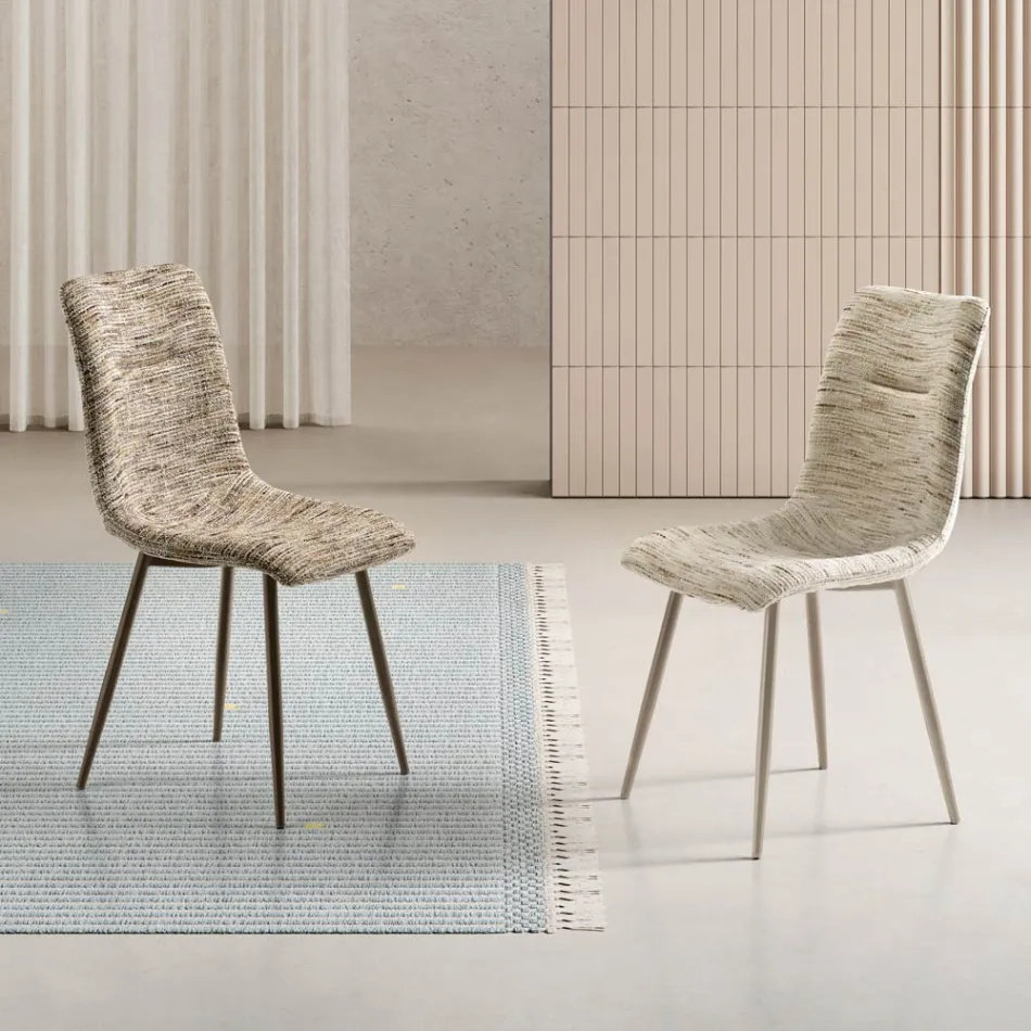 Zwei moderne Stühle mit Stoffbezug und zweifarbig lackiertem Metallgestell – Miral Viadurini