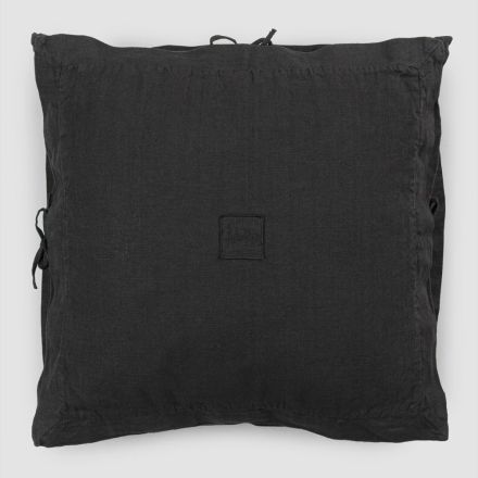 Quadratischer Kissenbezug aus schwerem schwarzem Leinen und Schnürsenkel Made in Italy - Matero Viadurini