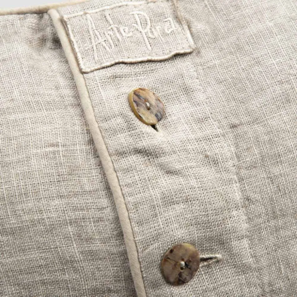 Kissenbezug aus schwerem Leinen mit Agoya-Knopfverzierung und Paspelierung – mediterran Viadurini