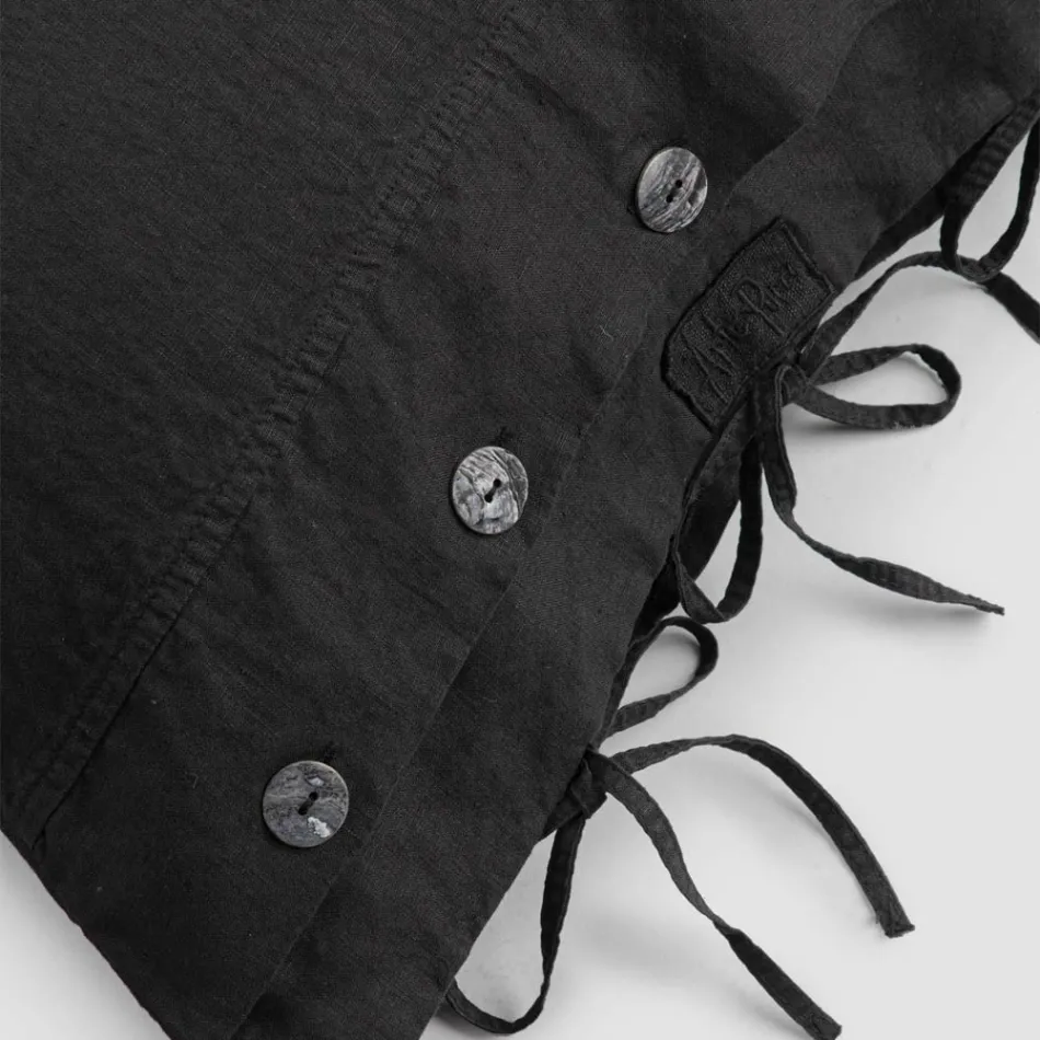 Rechteckiger Bettkissenbezug aus weißem oder schwarzem Leinen mit Knöpfen und Schnürsenkeln – Agora Viadurini