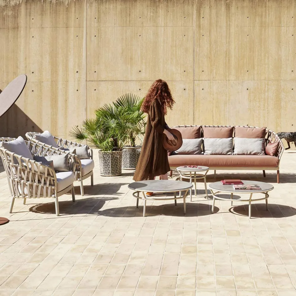 Pflanzgefäß mit Aluminiumstruktur und beigem Geflecht - Emma von Varaschin Viadurini