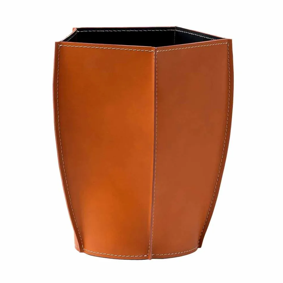 Design-Abfalleimer aus regeneriertem Poligiono-Leder, hergestellt in Italien Viadurini