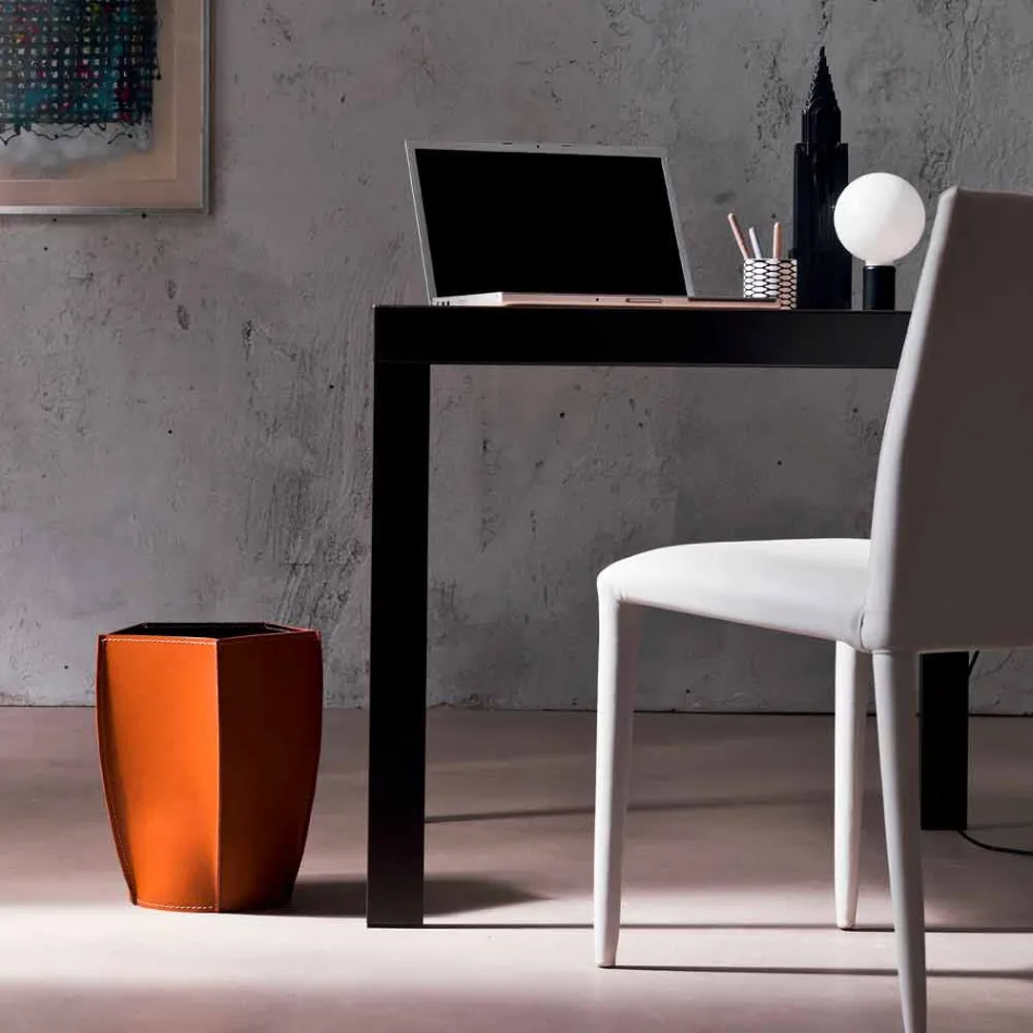 Design-Abfalleimer aus regeneriertem Poligiono-Leder, hergestellt in Italien Viadurini