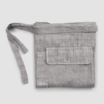 Anthrazitgraue Küchenschürze aus Leinen, niedriges Modell mit Tasche – Flick Viadurini