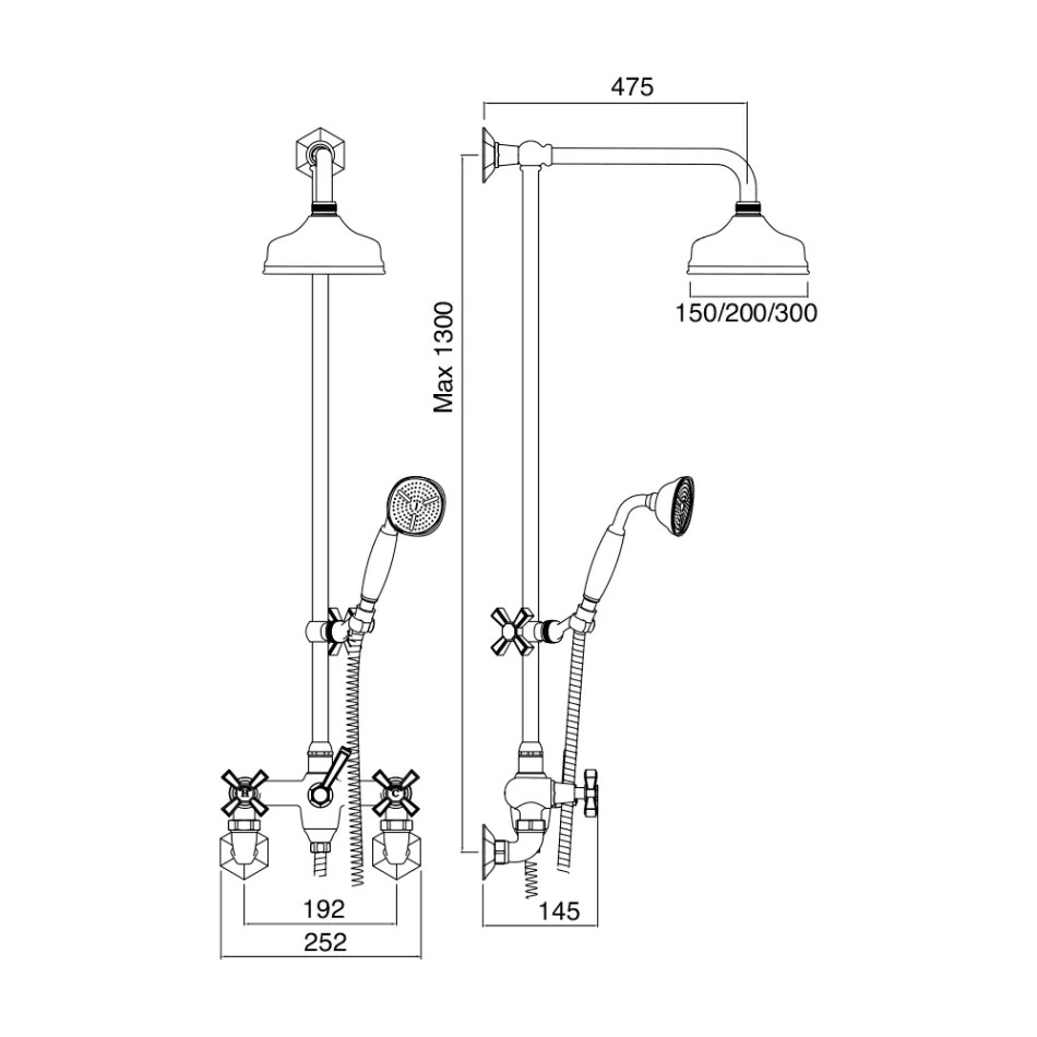 Vintage-Duschgruppe mit Messingstange Made in Italy - Silvana Viadurini