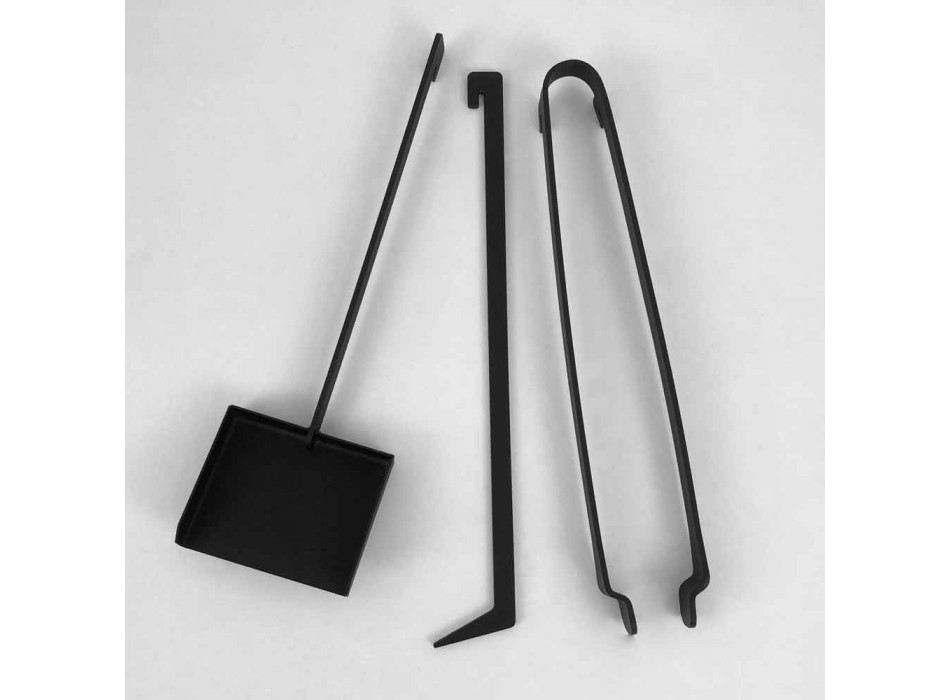 Set Design Kaminholzset  aus schwarzem Stahl Made in Italy - Ostro Viadurini