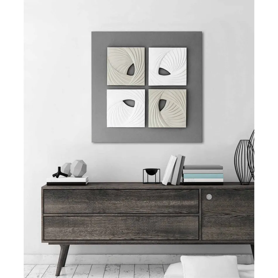 Dekorative Wandinstallation in modernem Design in Weiß und Grau - Bossy Viadurini