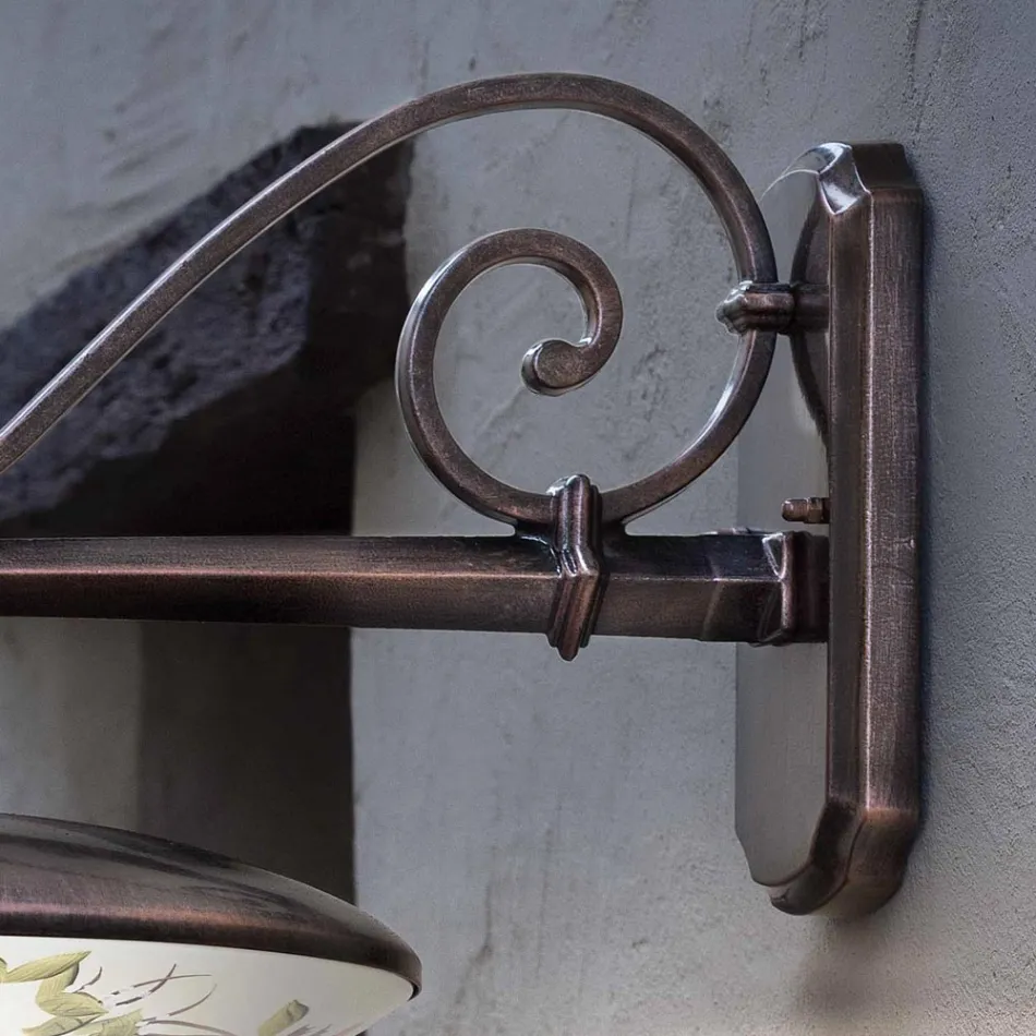 Garten-Wandlampe aus schwarzem Aluminium, handbemalte Blumen - Latein Viadurini