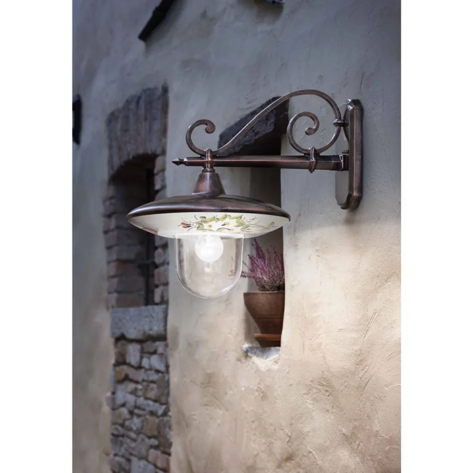 Garten-Wandlampe aus schwarzem Aluminium, handbemalte Blumen - Latein Viadurini