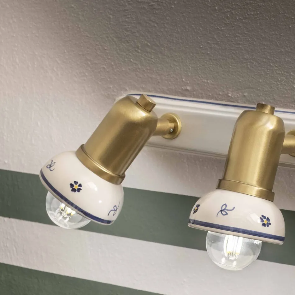 Lineare Wandleuchte 3 Strahler aus Messing und handgefertigter Keramik - Savona Viadurini