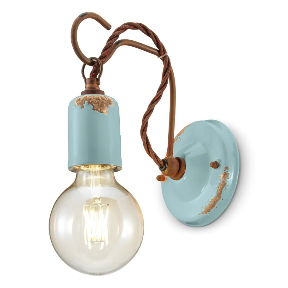 Industrielle handwerkliche Wandlampe aus Eisen und Keramik - Vintage Viadurini