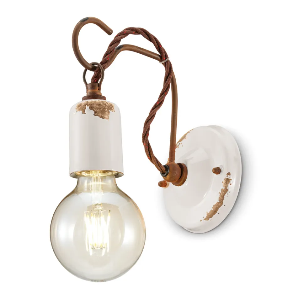 Industrielle handwerkliche Wandlampe aus Eisen und Keramik - Vintage Viadurini
