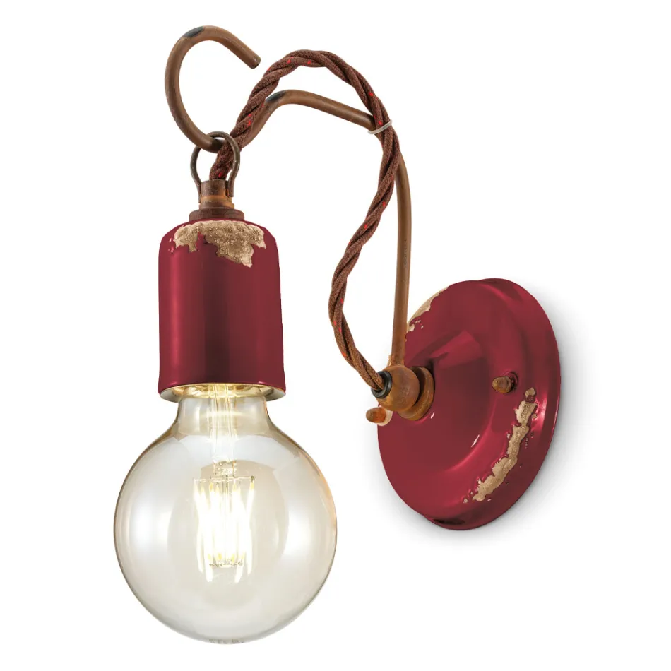 Industrielle handwerkliche Wandlampe aus Eisen und Keramik - Vintage Viadurini