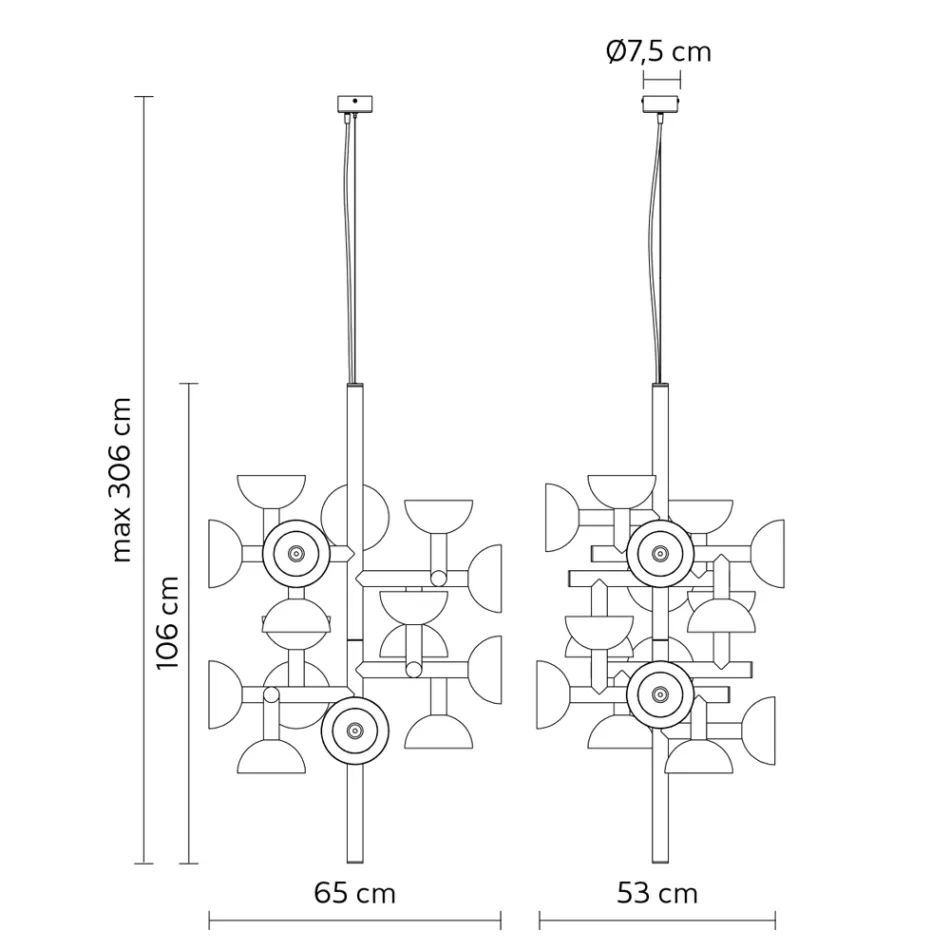 Pendelleuchte 16 Lichter Design in Weiß oder Schwarz -Celio Aluminium Viadurini