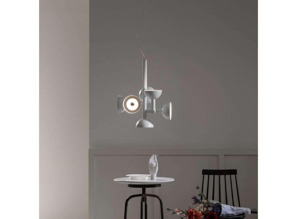 Pendelleuchte 6 Lichter Design in Weiß oder Schwarz Aluminium - Celio Viadurini