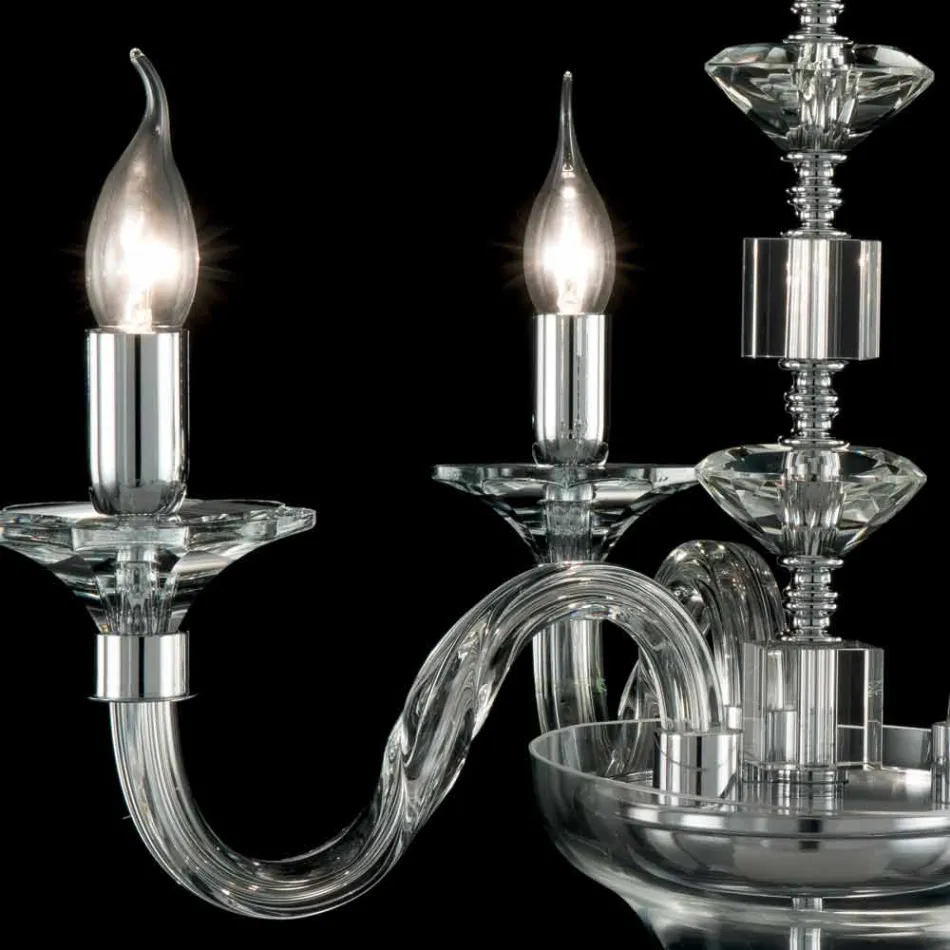 Pendelleuchte mit 3 Leuchten in Glas und Ivy Kristall, hergestellt in Italien Viadurini