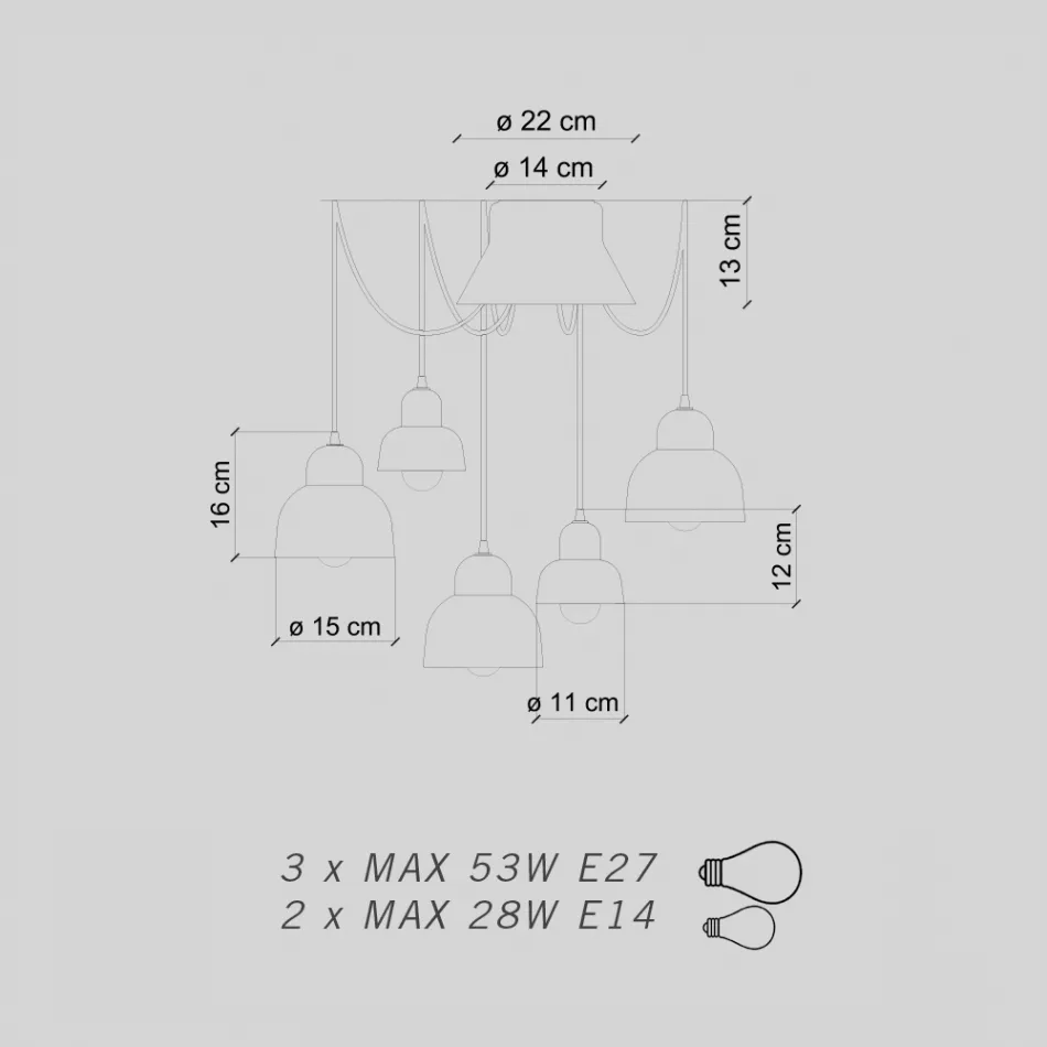 Pendelleuchte mit 5 farbigen Elementen, hergestellt in Italien – Berimbau Viadurini