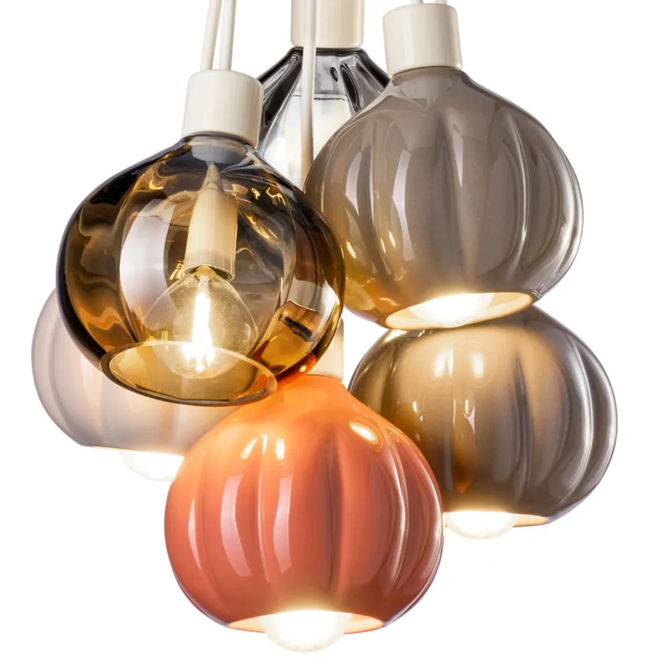 Hängelampe mit 6 Elementen aus Keramik und Glas, hergestellt in Italien – Afoxe Viadurini