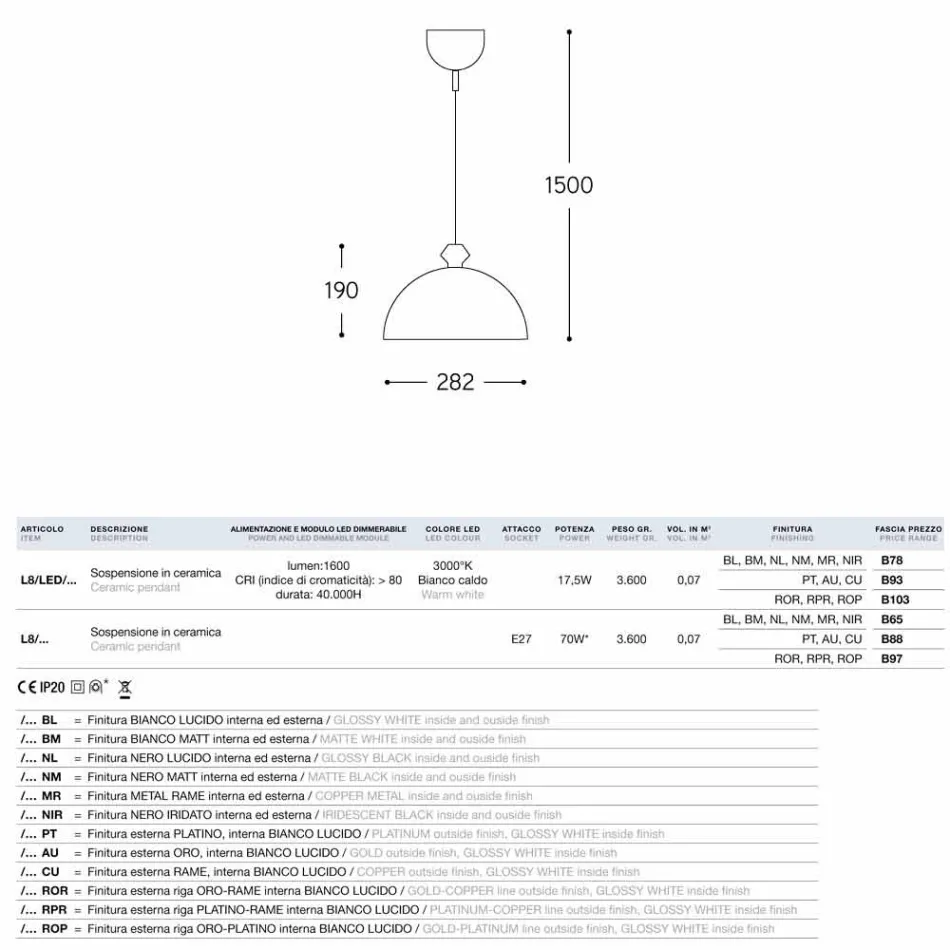 Hängeleuchte Ceramic Design Der Chef-8 Viadurini