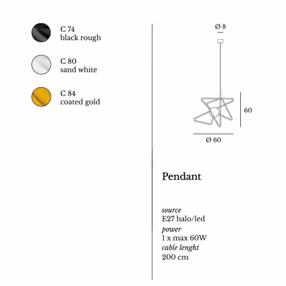 Pendelleuchte aus modernem Stahl Ø60xh.60xL.cavo200cm, Adele Viadurini