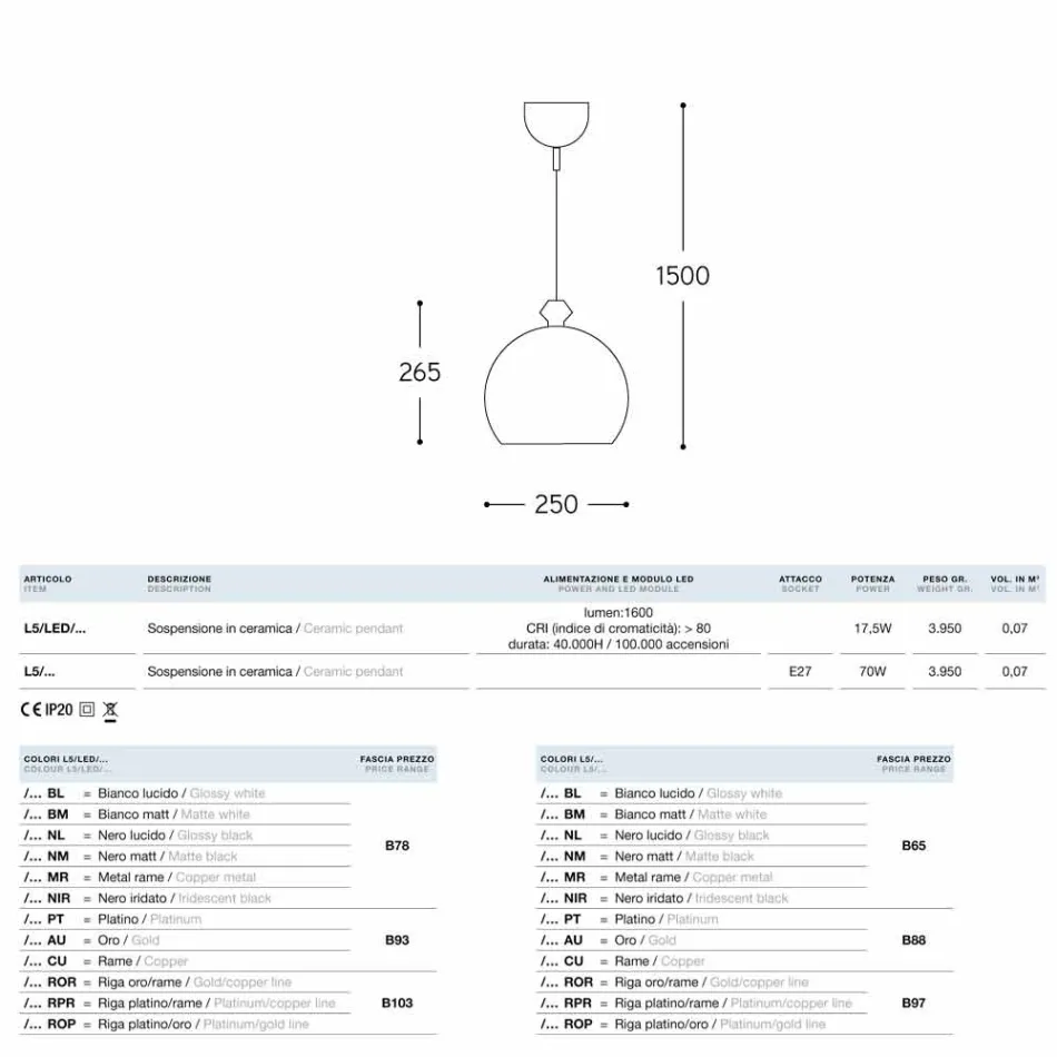 Die Pendelleuchte keramische Glasur, mit Rosette 2 Ausgänge bei 180 ° Viadurini