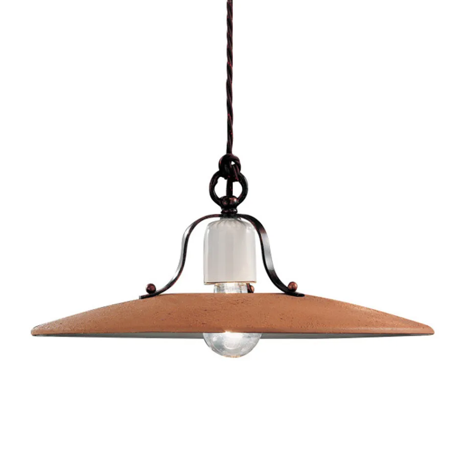 Pendelleuchte aus Eisen und handgefertigter roher Keramik - Bologna Viadurini