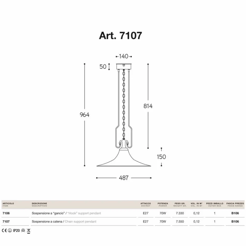 Pendelleuchte aus Messing und Kupfer-Mühle mit Haken Viadurini