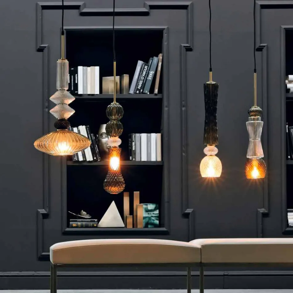 Pendelleuchte aus Muranoglas und Stoff, Made in Italy - Missi Viadurini