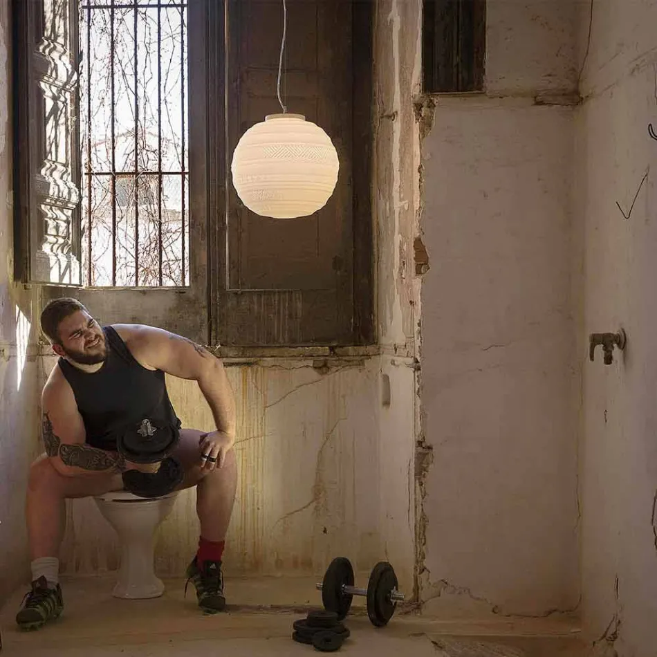 Hängelampe aus weißem Satinglas in 2 Designgrößen - Morse Viadurini