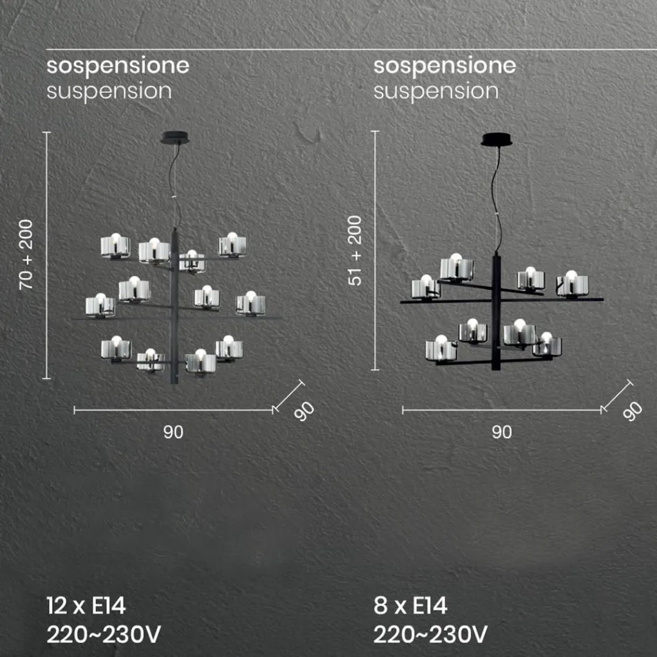 Pendelleuchte aus mundgeblasenem Glas mit Metallstruktur - Angelic Viadurini