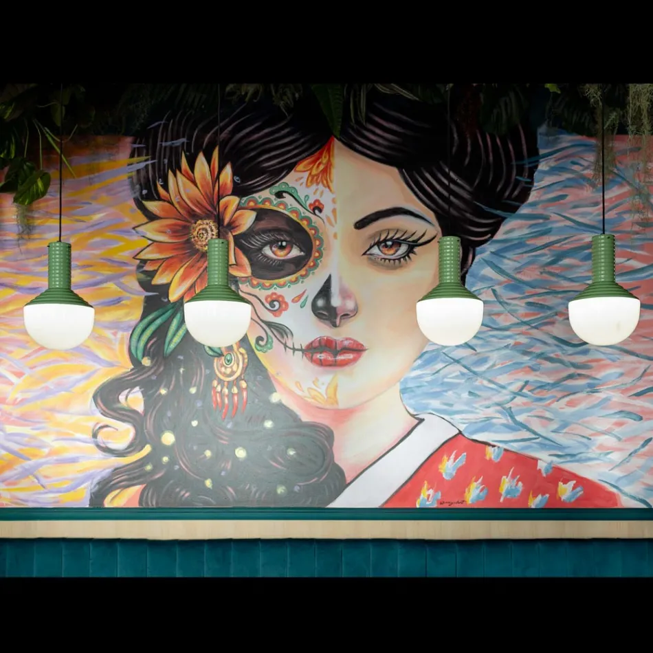 Hängelampe aus bemaltem Glas, hergestellt in Italien – Selaron Viadurini