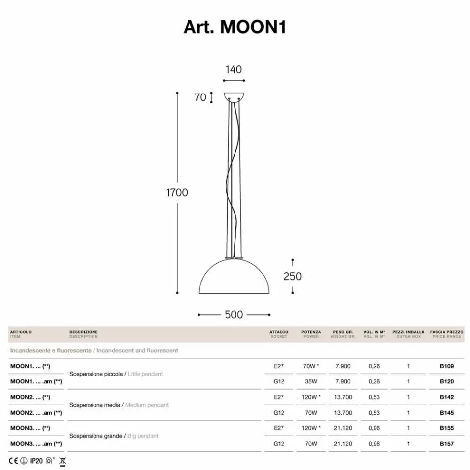 Pendelleuchte kleine Stahl Moonlight Viadurini