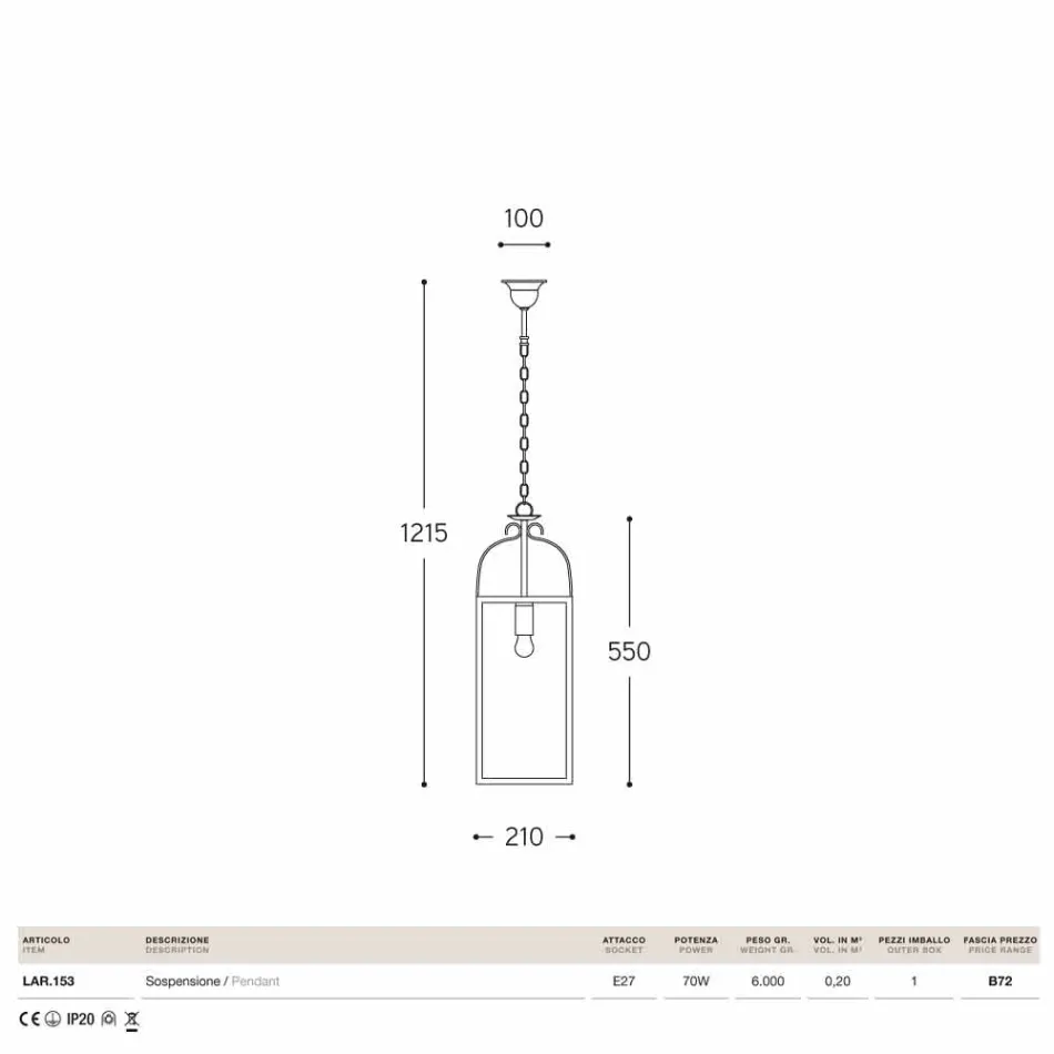 Platz Pendelleuchte mit 1 Licht Messing und Glas Aida Viadurini