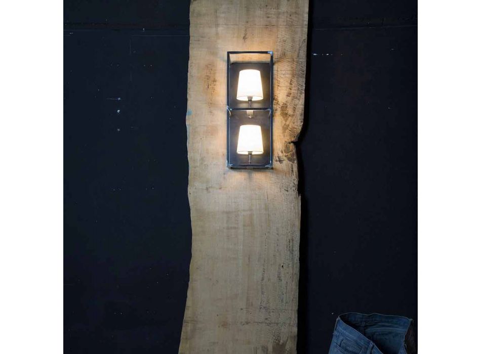 Artisan Wandleuchte aus schwarzem Eisen mit 2 Lampenschirmen Made in Italy - Tower Viadurini