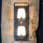 Artisan Wandleuchte aus schwarzem Eisen mit 2 Lampenschirmen Made in Italy - Tower Viadurini