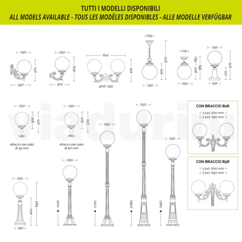 Gartenlampe mit 2 Acryllichtern und Aluminiumstruktur - Trovanero Viadurini