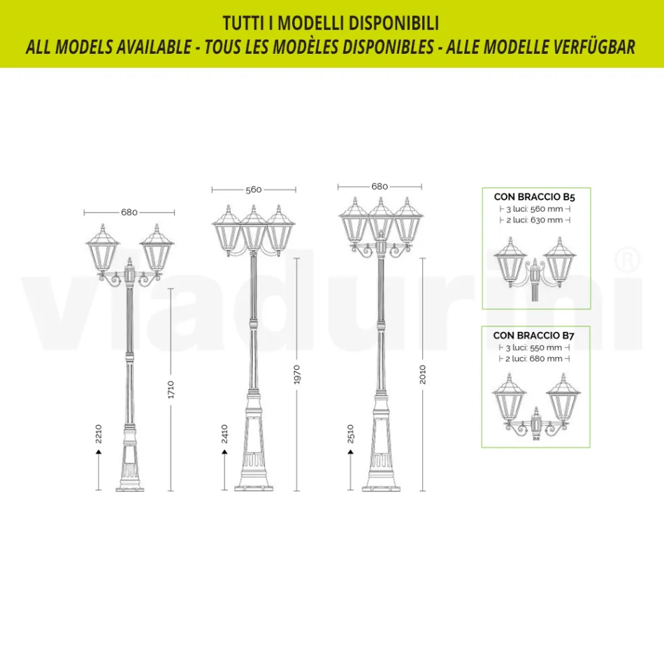 Gartenlampe aus transparentem Glas und 5 Aluminiumoberflächen - Pinako Viadurini