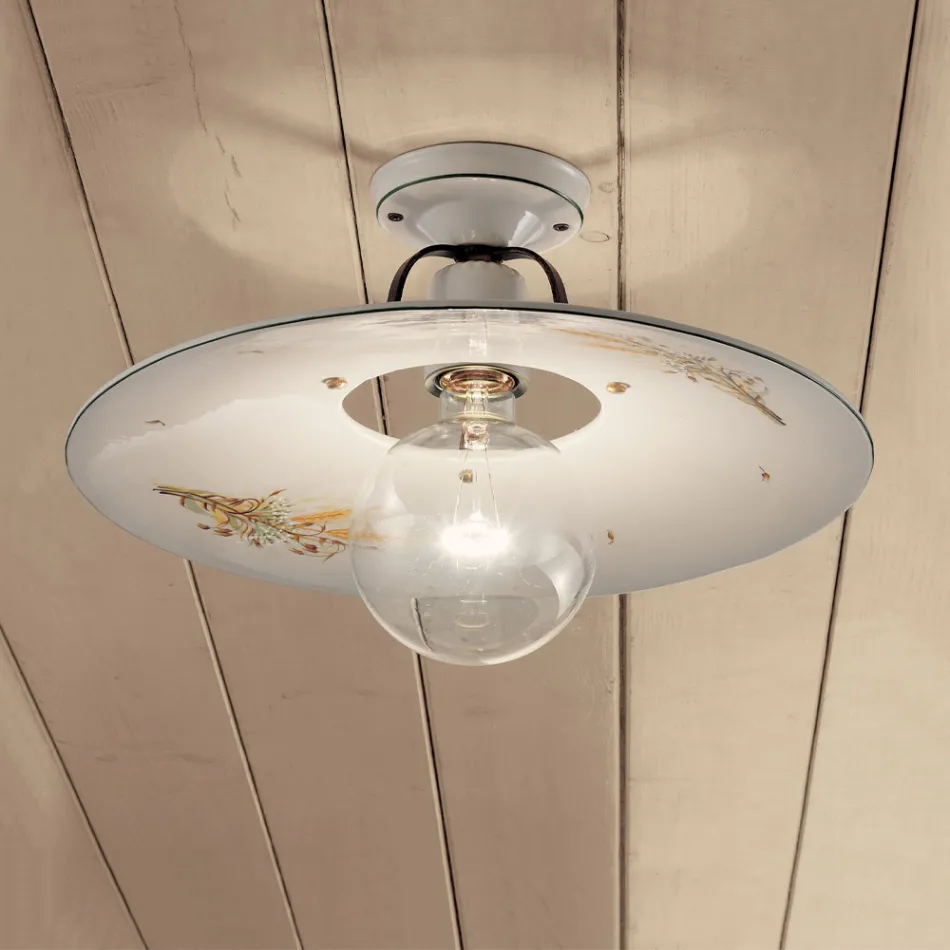 Deckenleuchte aus Eisen und handbemalter roher Keramik - Bologna Viadurini